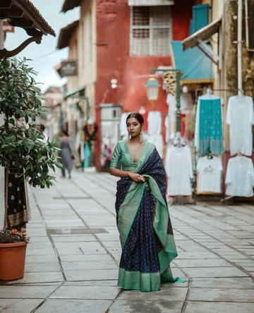 new blue and firozi silk threads blazik silk saree