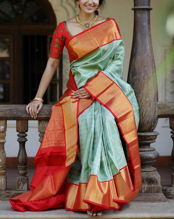 Sayuri - Bottle Green and Red Silk Cotton Halfsaree – Ivalinmabia