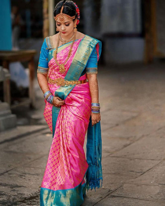 pink round banarasi  silk saree