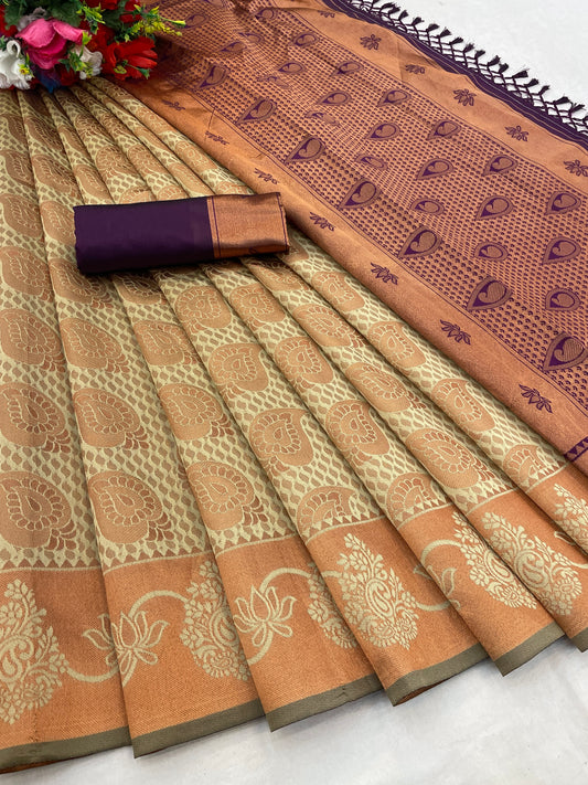 BEAUTIFUL RICH PALLU & JACQUARD WORK BLAZIK LICHI SILK SAREE