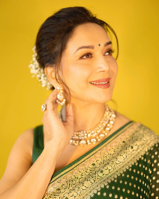 Green N Golden Madhuri Banarasi Silk Saree