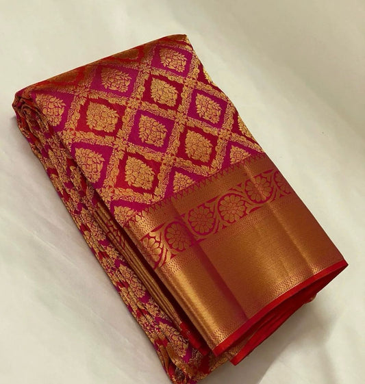 Beautiful Red N Golden Work Blazik Silk Saree