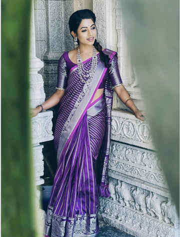 purple line banarasi  silk saree