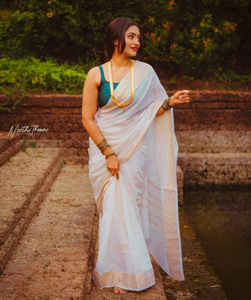 Blazik White Silk Saree