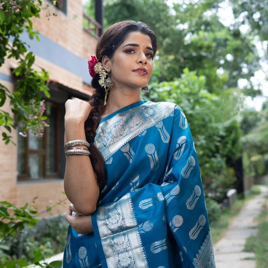 New Rama Silver SIlk Saree