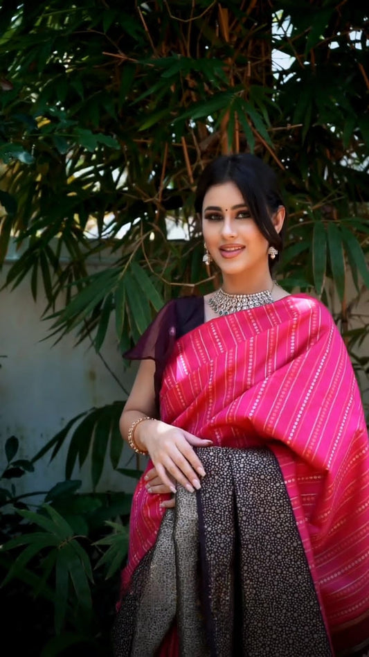 Rani Pink Blazik Banarasi Silk Saree