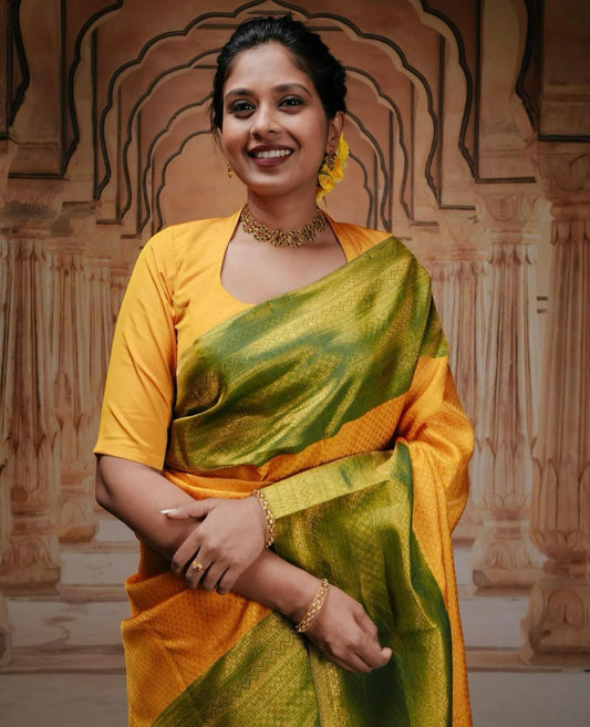 Pista N Yellow Blazik Silk Saree