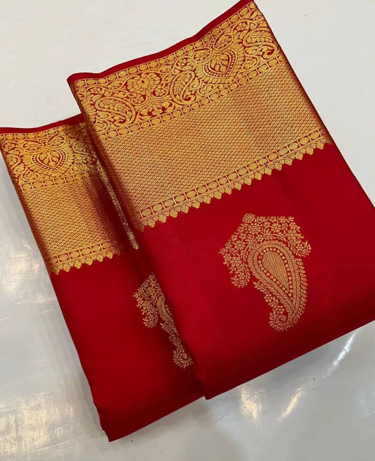 New Red Golden Design Blazik Banarasi Silk Saree