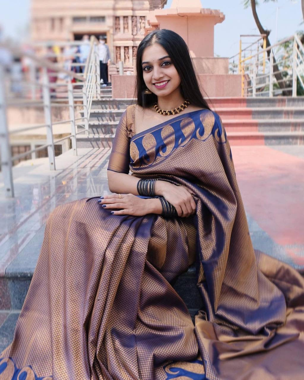 BLue copper bnarasi silk saree