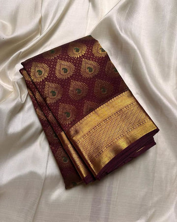 gold zari work coffee silk saree