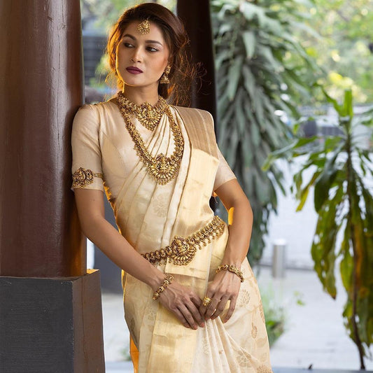 Beautiful Bride White Blazik Silk Saree