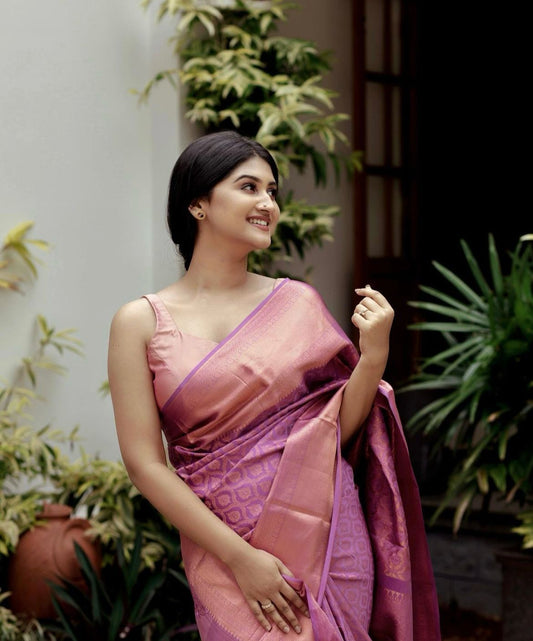 New Baby Pink Blazik Silk Saree