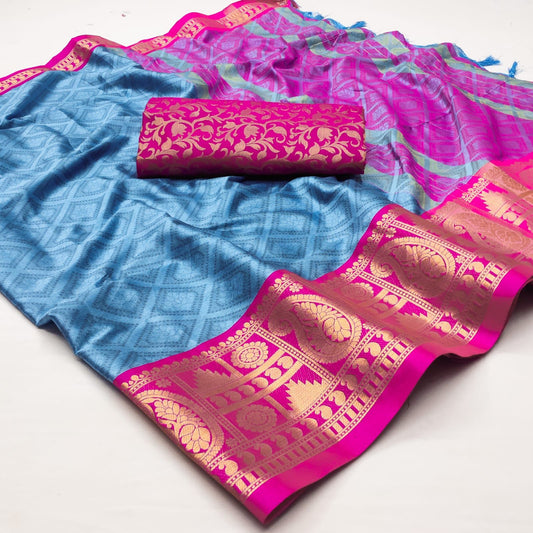 Trendy Desinge Temple Mango Blazik Cotton Silk Saree