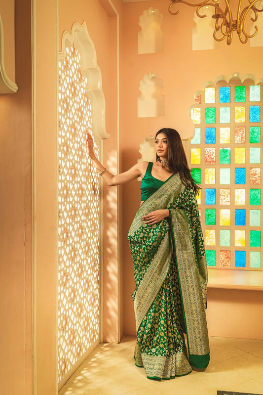 light green new design banarasi silk saree