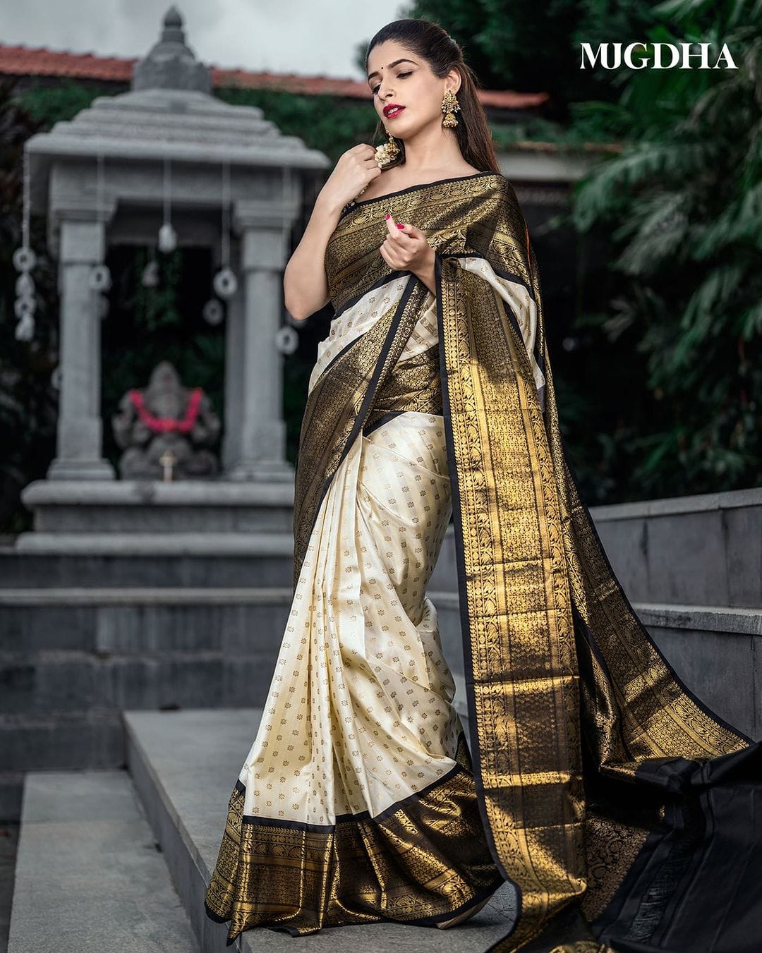 cream n black indian traditional silk saree