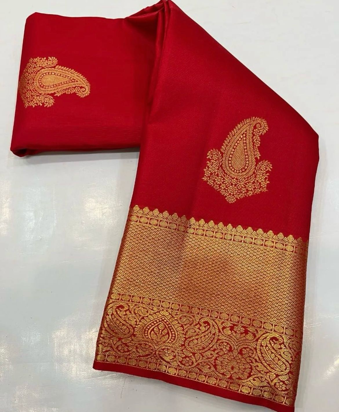 New Red Golden Design Blazik Banarasi Silk Saree