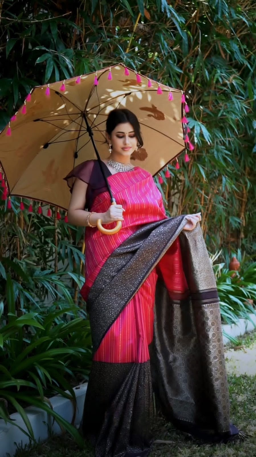 Rani Pink Blazik Banarasi Silk Saree