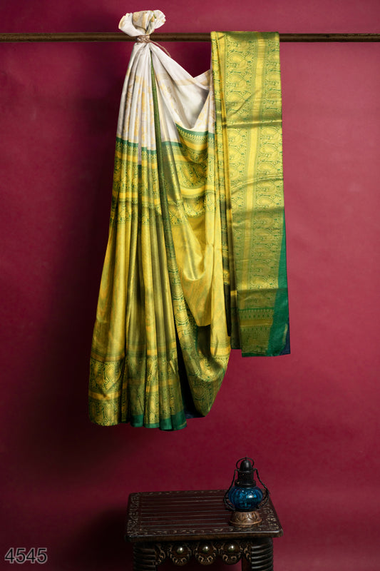 White N Green Blazik Silk Saree