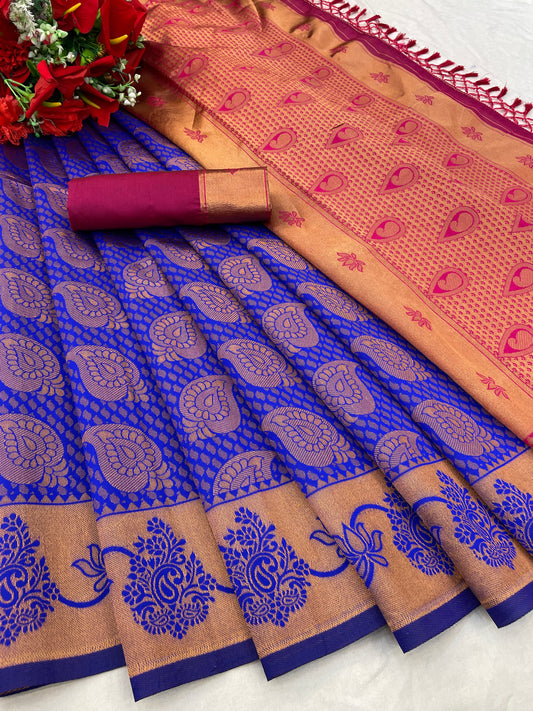 BEAUTIFUL RICH PALLU & JACQUARD WORK BLAZIK LICHI SILK SAREE