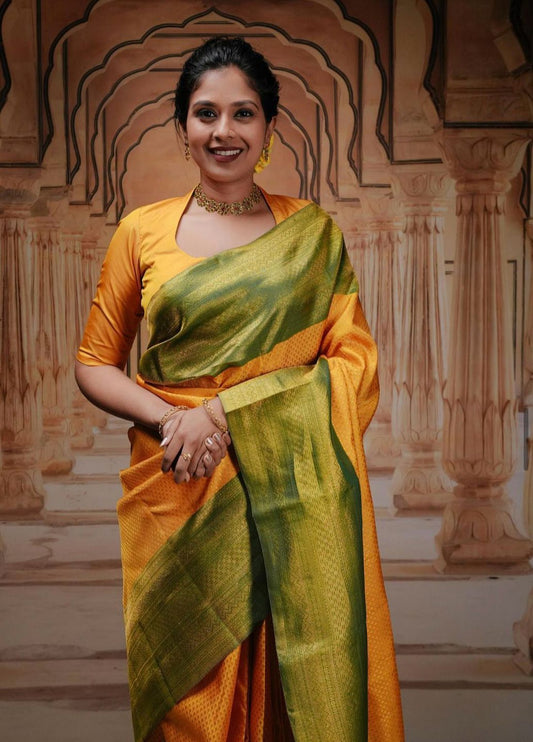 Pista N Yellow Blazik Silk Saree