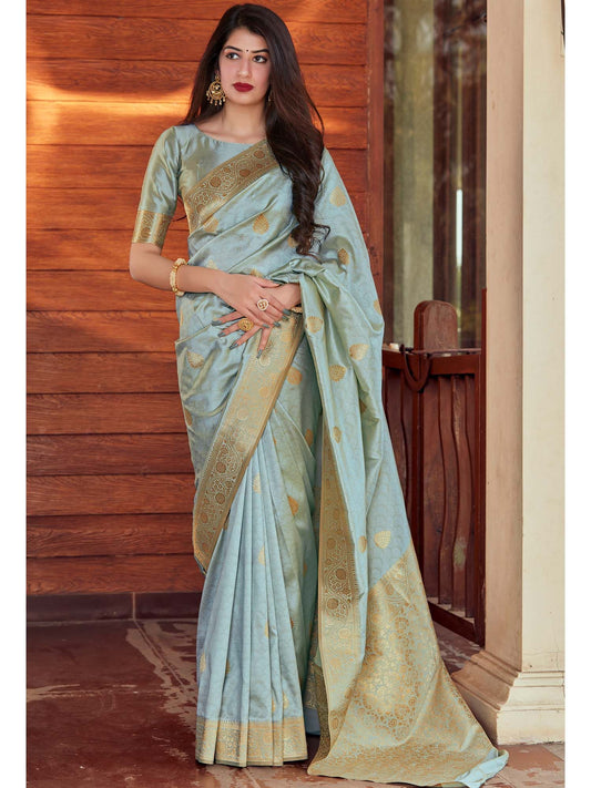 new grey gold zari banarasi silk saree