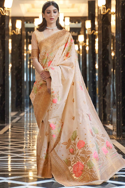 New Design Peach Color Blazik Silk Saree