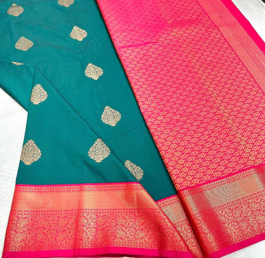 Pink N Firozi New Jari Design Blazik Saree