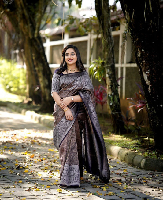 Purple Silver Blazik Silk Saree