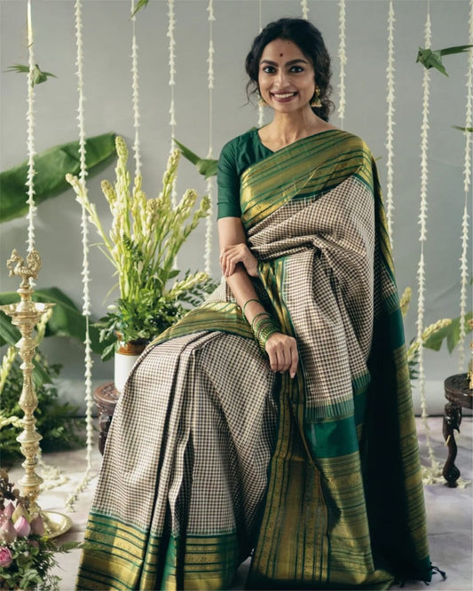 green chex new blazik silk saree