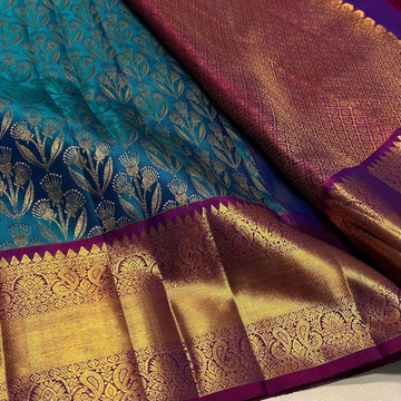 heavy brocade work and gold zari work new blazik silk saree