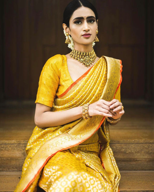 Blazik New Light Yellow Saree