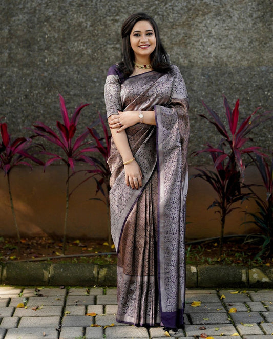 Purple Silver Blazik Silk Saree