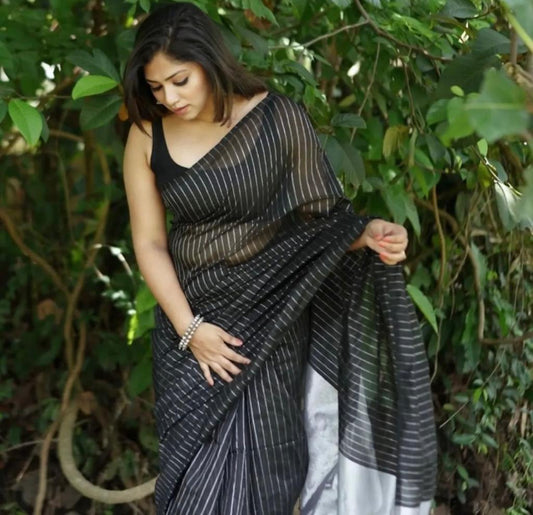 New SIlver Black Blazik Saree