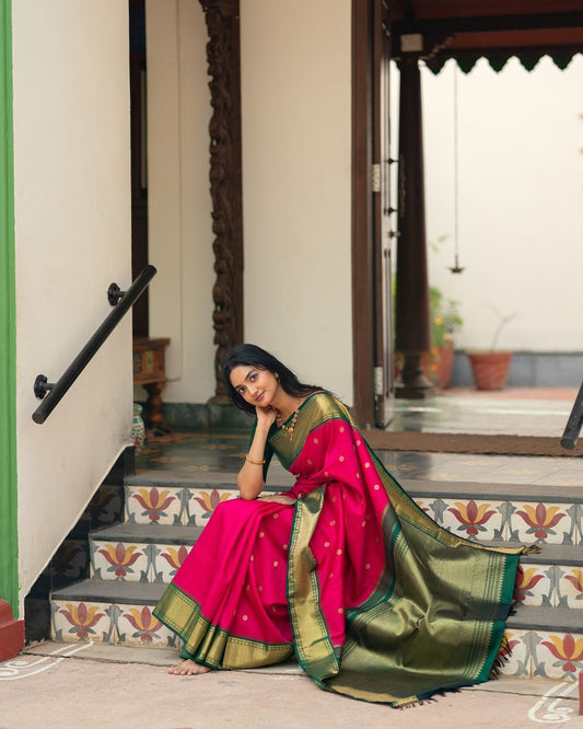 rani pink n green new lauch banarasi silk saree