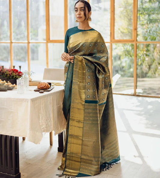 gold work new rama blazik silk saree