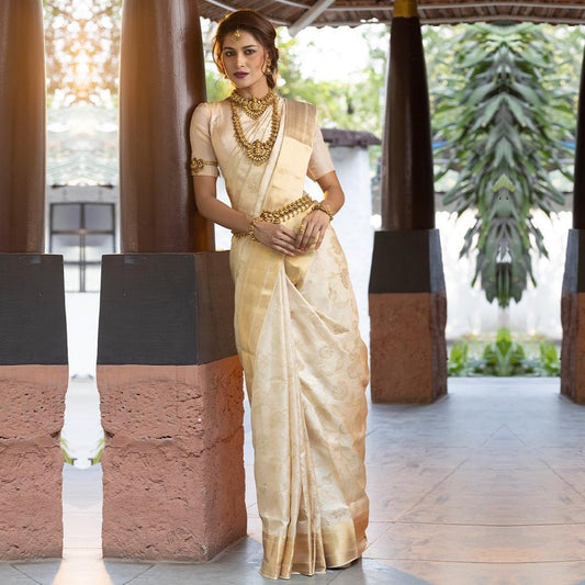 Beautiful Bride White Blazik Silk Saree