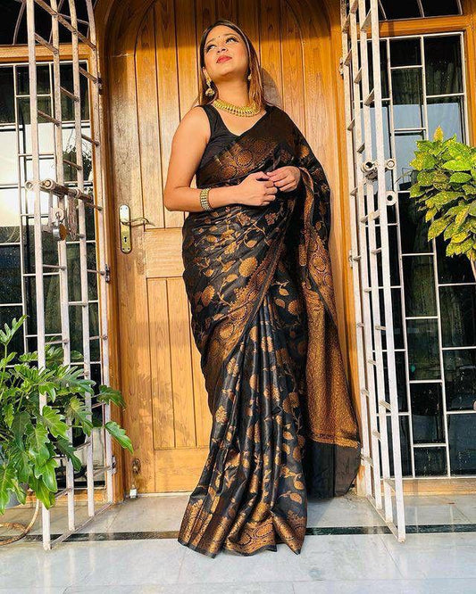 Golden n Black New Blazik Silk Saree