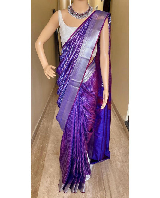 Purple Silver Blazik Silk Saree