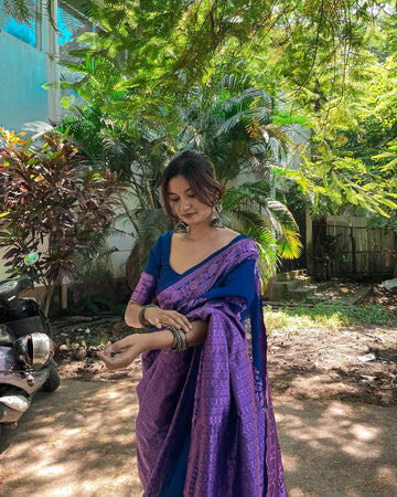 royal blue gold work silk saree