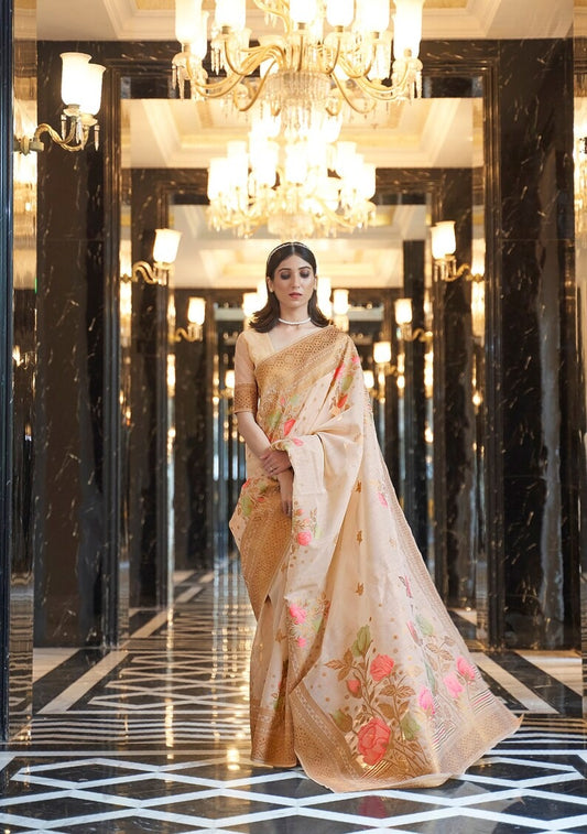 New Design Peach Color Blazik Silk Saree