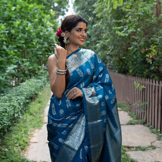 New Rama Silver SIlk Saree