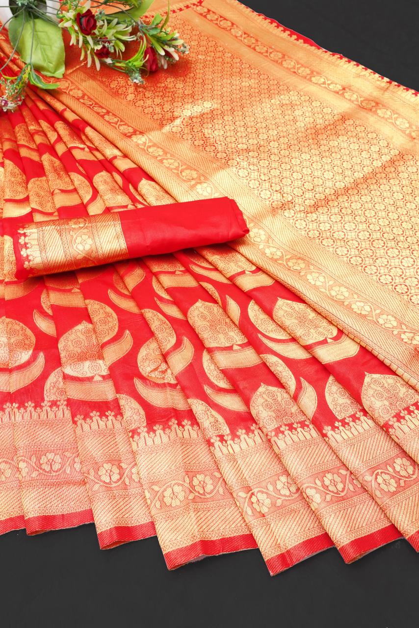 golden zari work just launch blazik banarasi silk saree