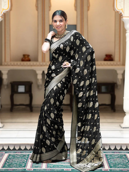 Hevy brocade and gold zari work blazik silk saree