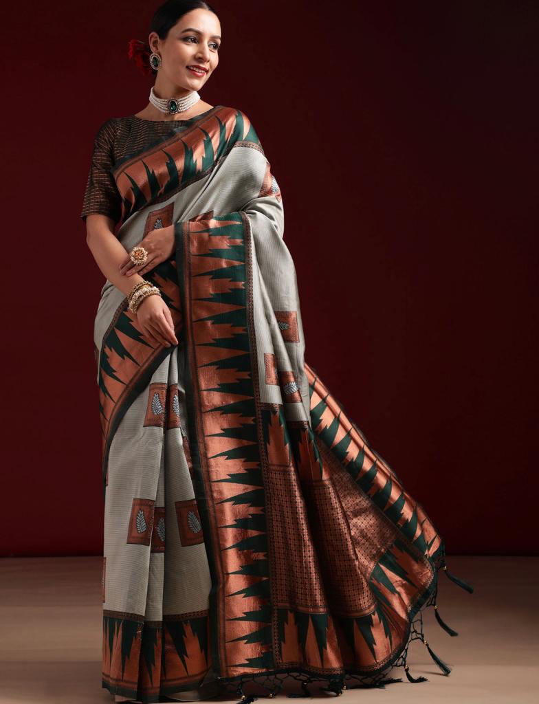 Brown banarasi silk saree