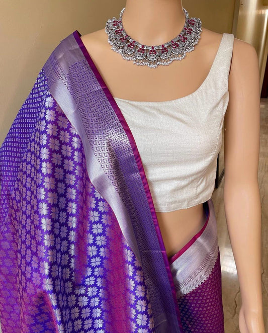 Purple Silver Blazik Silk Saree