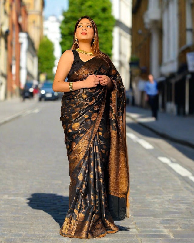 Golden n Black New Blazik Silk Saree