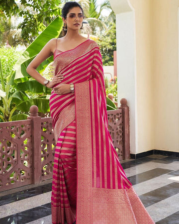 golden work pink silk saree