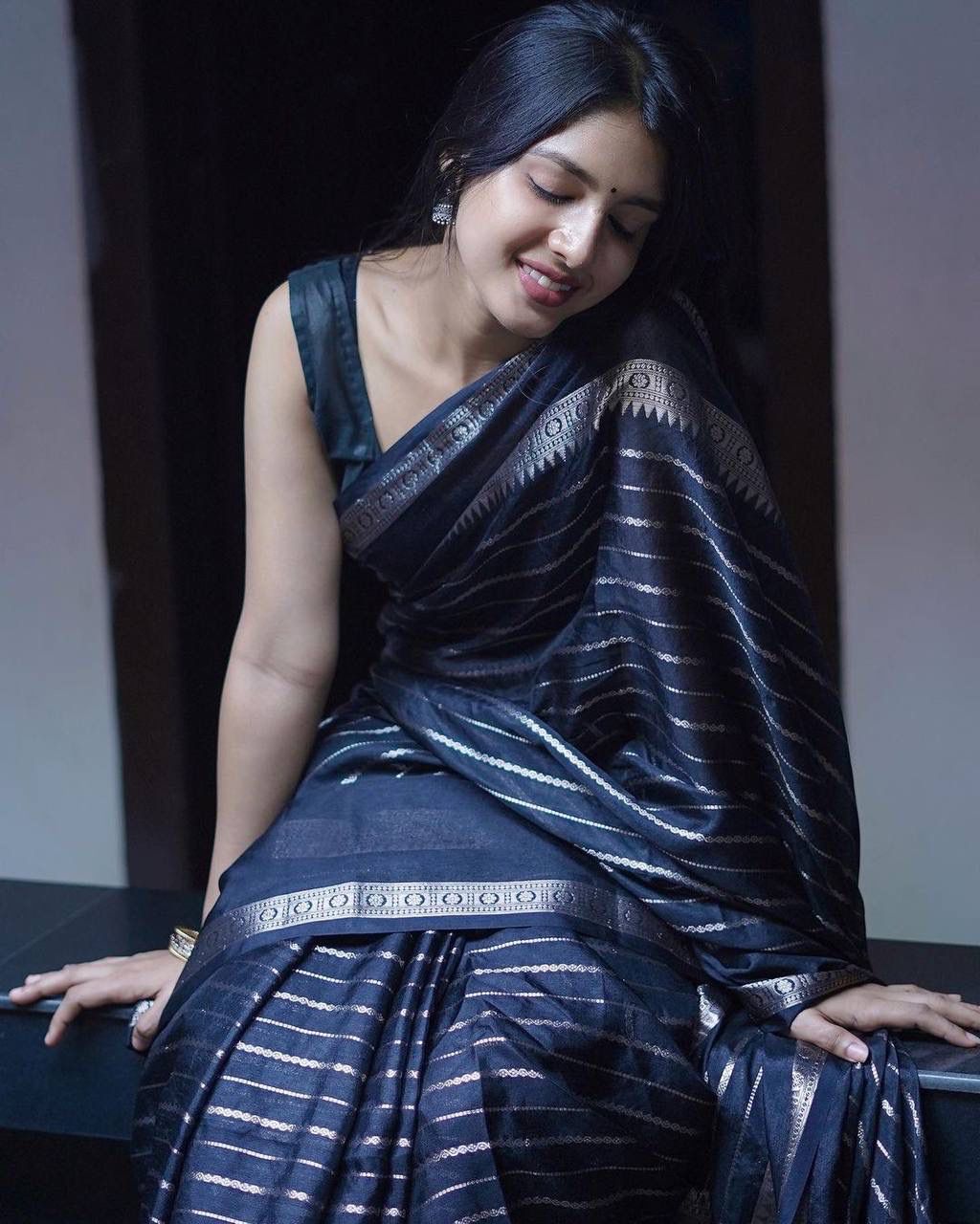 Black Silver Banarasi silk saree