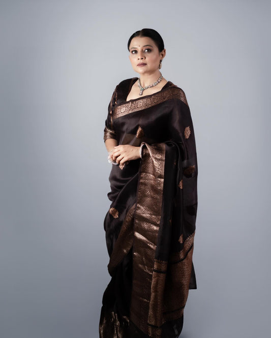 blazik black copper new silk saree