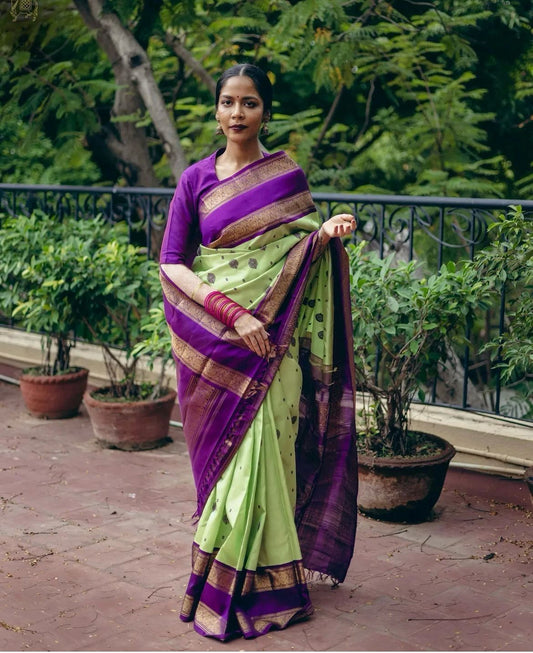 Purple N Pista Blazik Banarasi Silk Saree